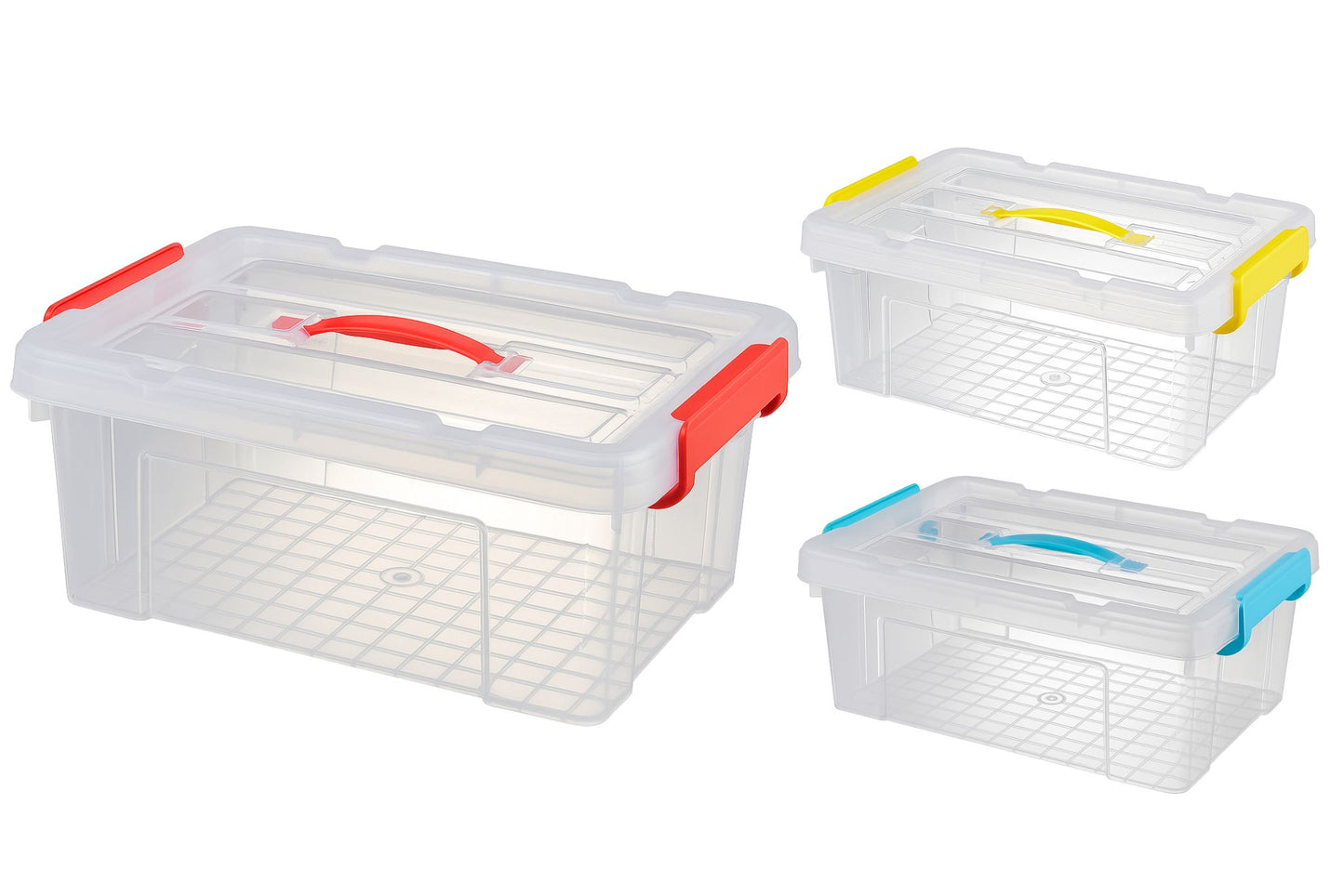 Clear Storage Box w/Clip & Handle 12L 28x21.7x13.5cm 3 Asstd