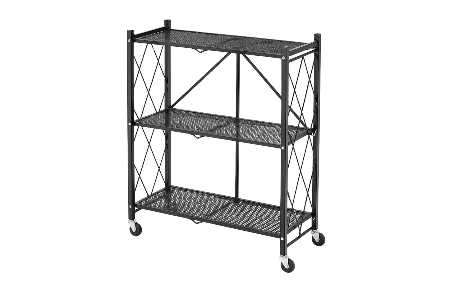 3-Tier Foldable Metal Shelf w/Wheels 87x71.5x36.5cm