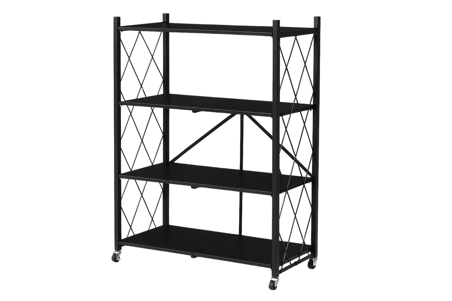 4-Tier Foldable Metal Shelf w/Wheels 127.5x71.5x36.5cm