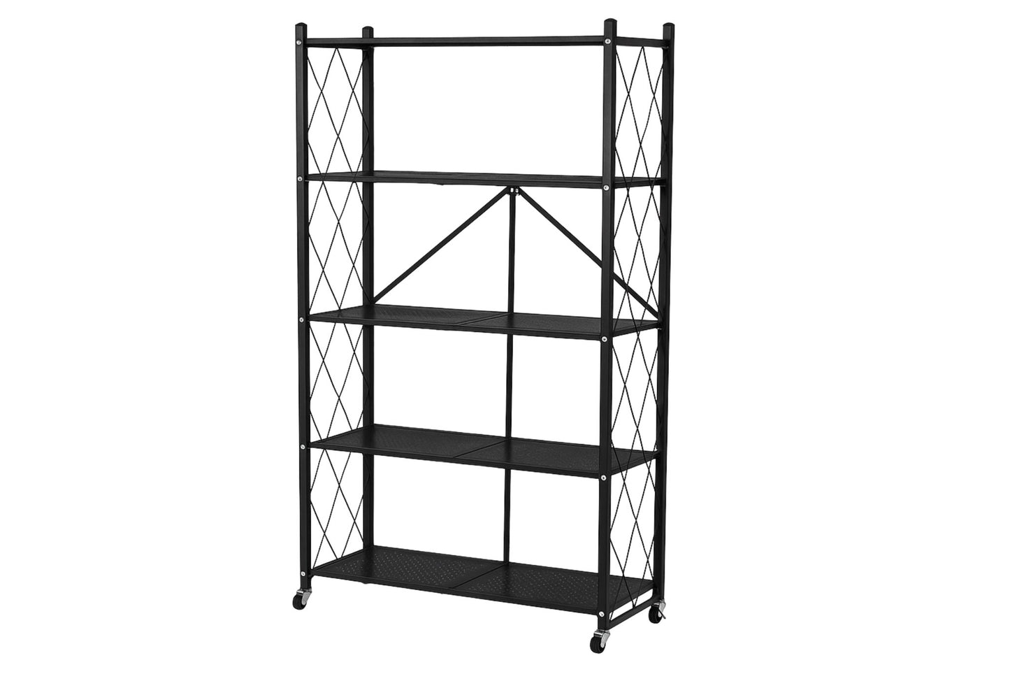 5-Tier Foldable Metal Shelf w/Wheels 163x71.5x36.5cm