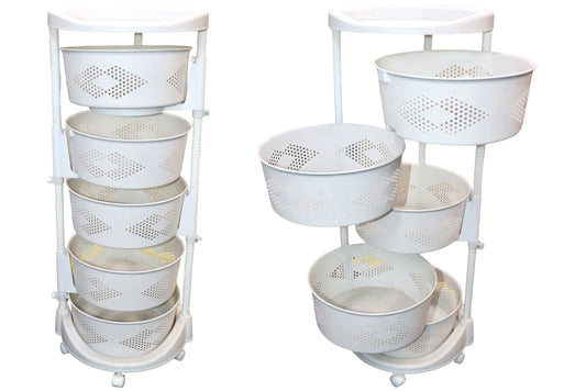 Rotating 5-Tier Storage Rack w/Wheels 36.5x92cm