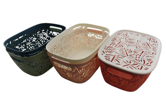 Rattan Basket w/Lid - S 23.8x17.5x11.4cm 3 Asstd