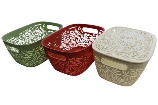 Rattan Basket w/Lid - M 29x21.5x13.5cm 3 Asstd