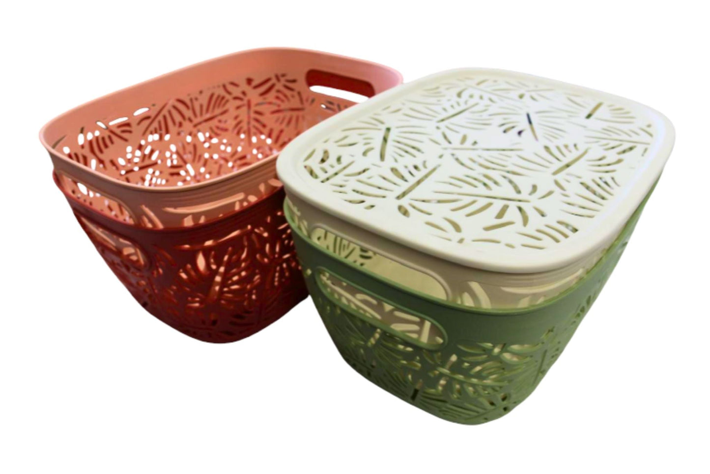 Rattan Basket w/Lid - L 34.5x25.5x16.5cm 3 Asstd