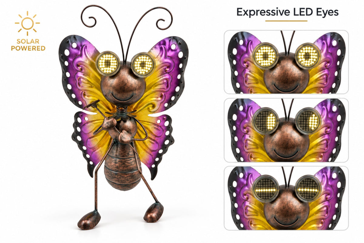 Metal Statue Butterfly w/Solar Animated Eyes 37x25x10cm