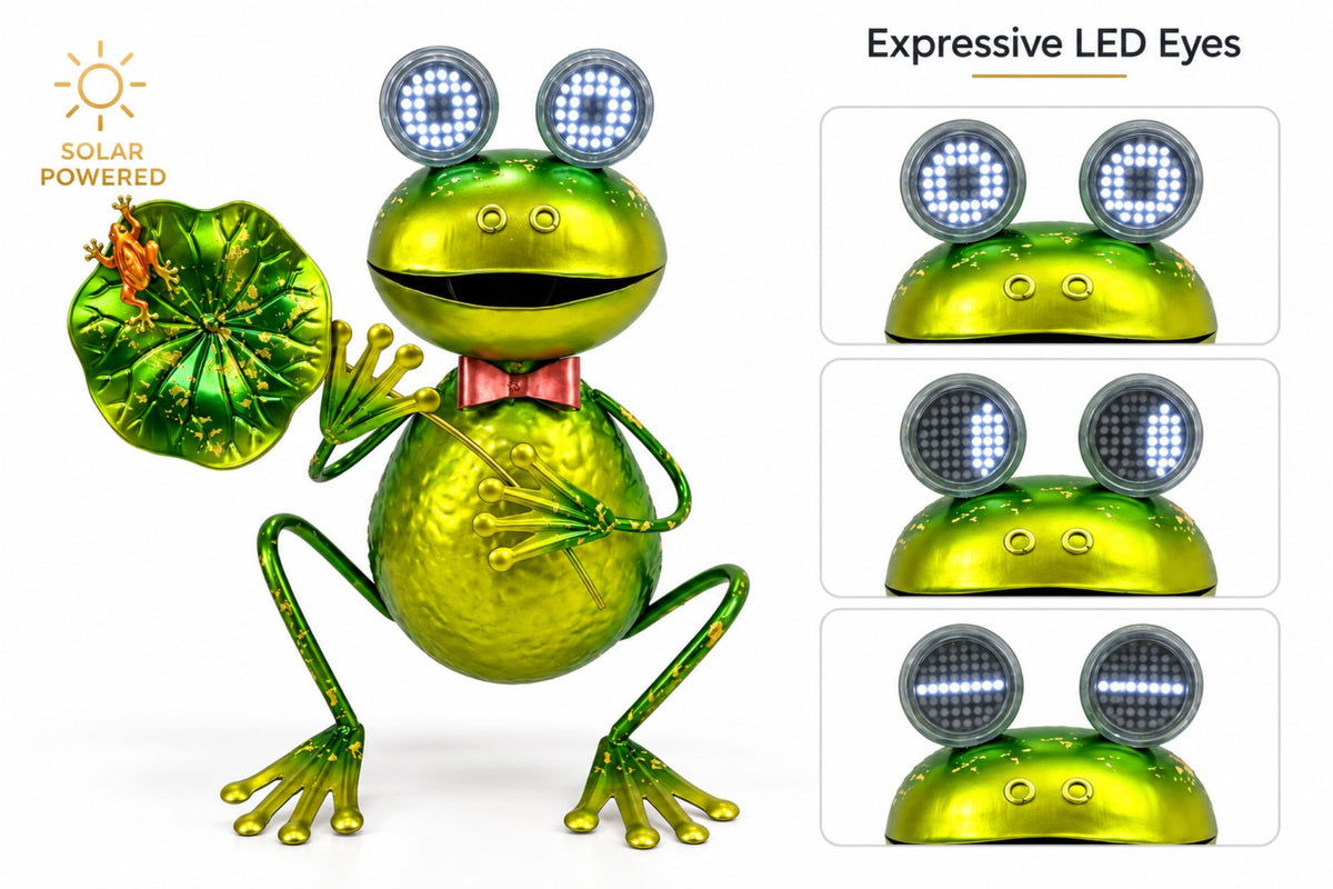 Metal Statue Frog w/Solar Animated Eyes 31x28x20cm