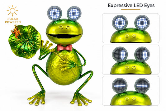 Metal Statue Frog w/Solar Animated Eyes 31x28x20cm