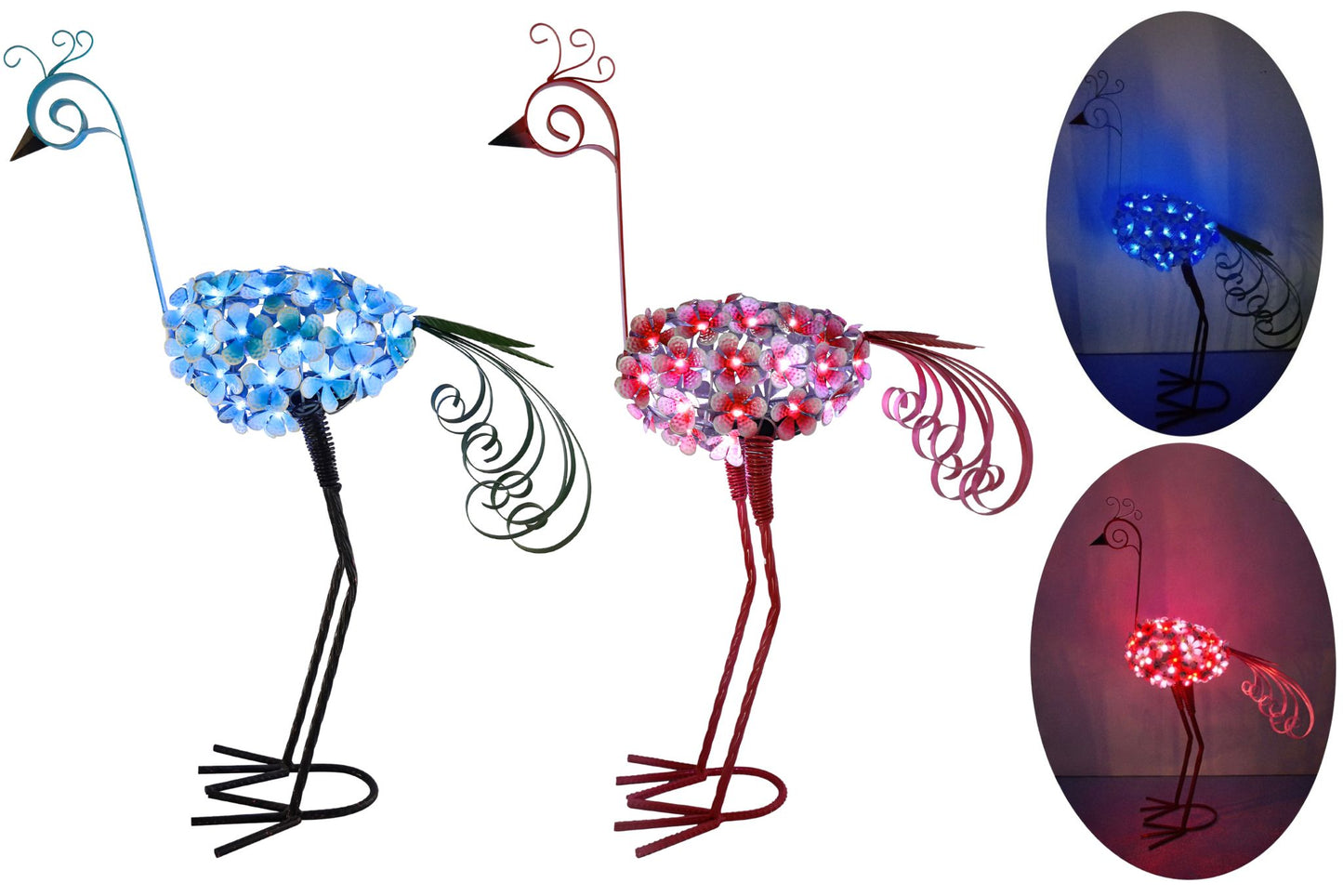 Metal Flower Peacock/Flamingo Statue w/Solar Lights 75cm 2 Asstd