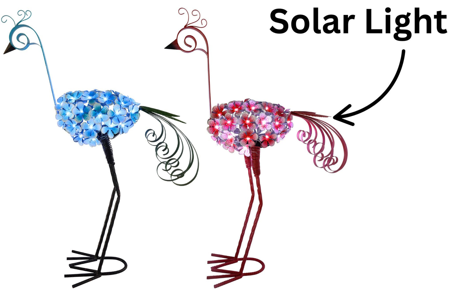 Metal Flower Peacock Statue w/Solar Lights 75cm 2 Asstd