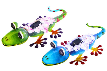 Metal Flower Chameleon Statue w/Solar Lights 53x26x12cm 2 Asstd