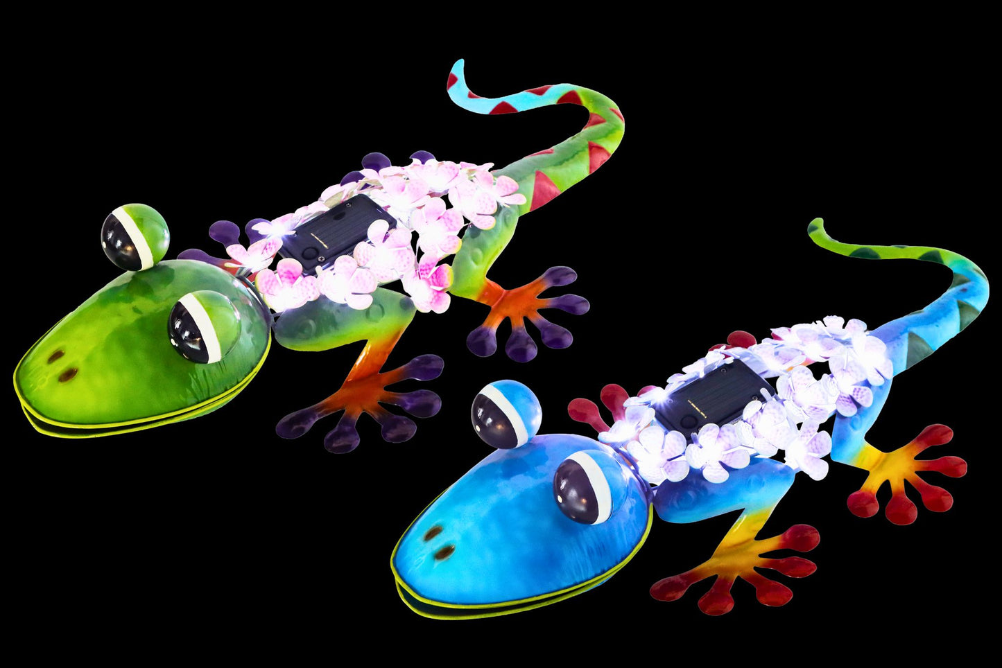 Metal Flower Chameleon Statue w/Solar Lights 53x26x12cm 2 Asstd