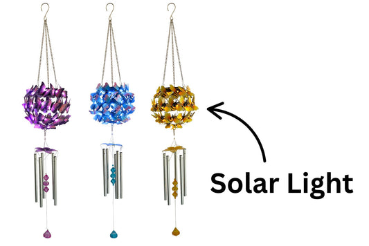 Metal Wind Chime Butterfly/Bee/Dragonfly w/Solar Lights 87x16x16cm 3 Asstd