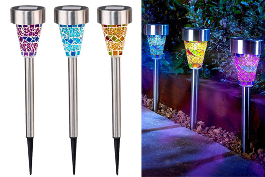 Solar Glass Mosaic Light Stake 39cm 3 Asstd PDQ