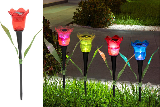 Solar Flower Light Stake White Light 31.2cm 4 Asstd PDQ