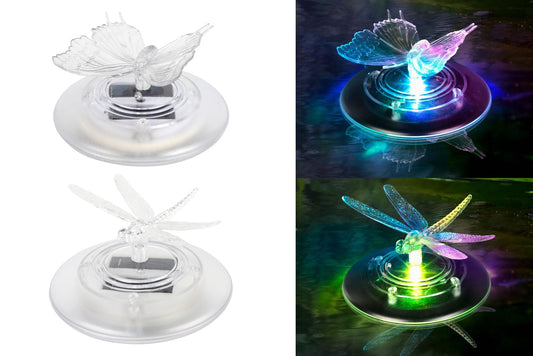 Solar Floating Light Bfly/Dfly Colour Change 12cm 2 Asstd