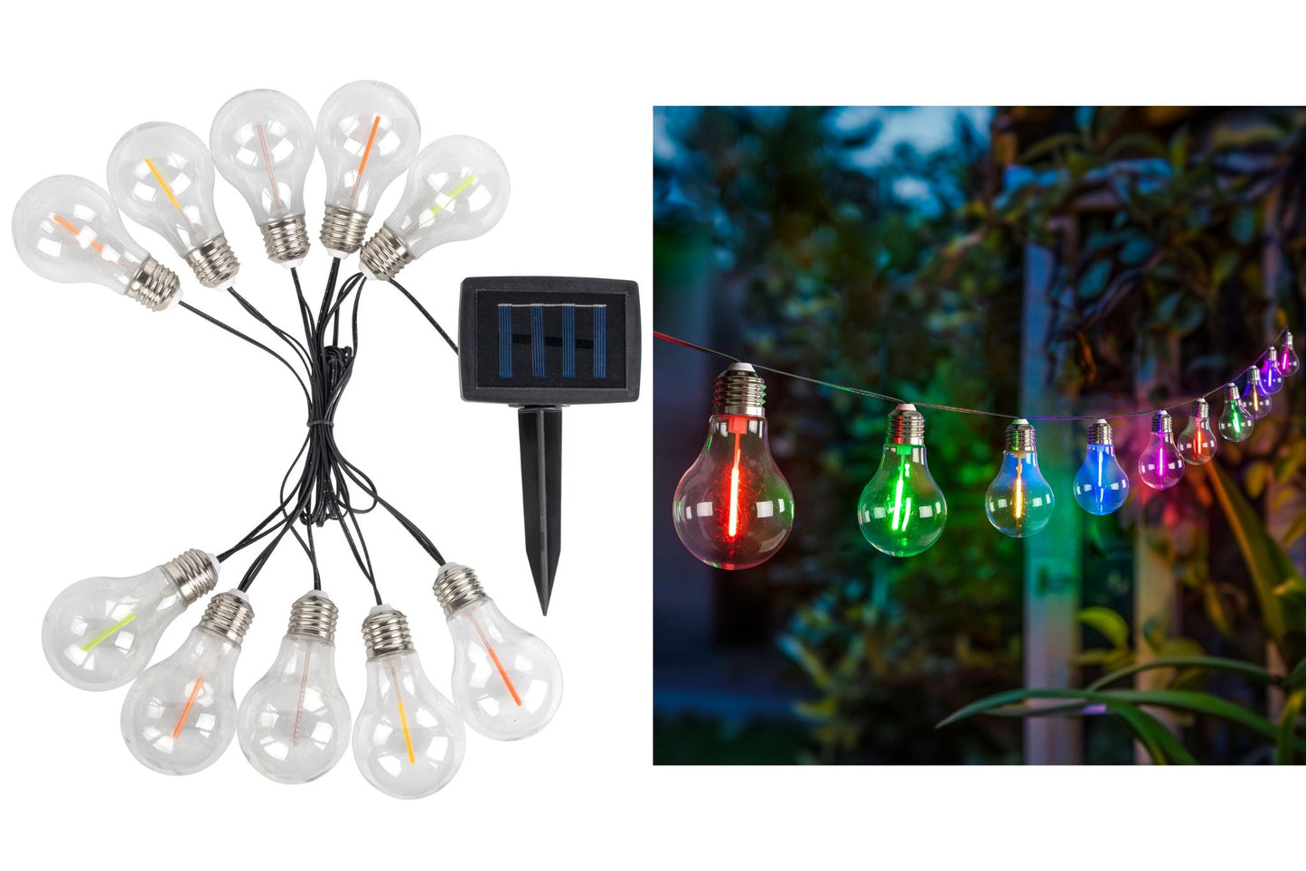 Solar String Light Bulb Multicolour Filament 2m Pk10