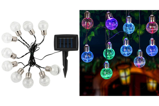 Solar String Light Cracked Glass Ball Colour Changing LED 2m Pk10