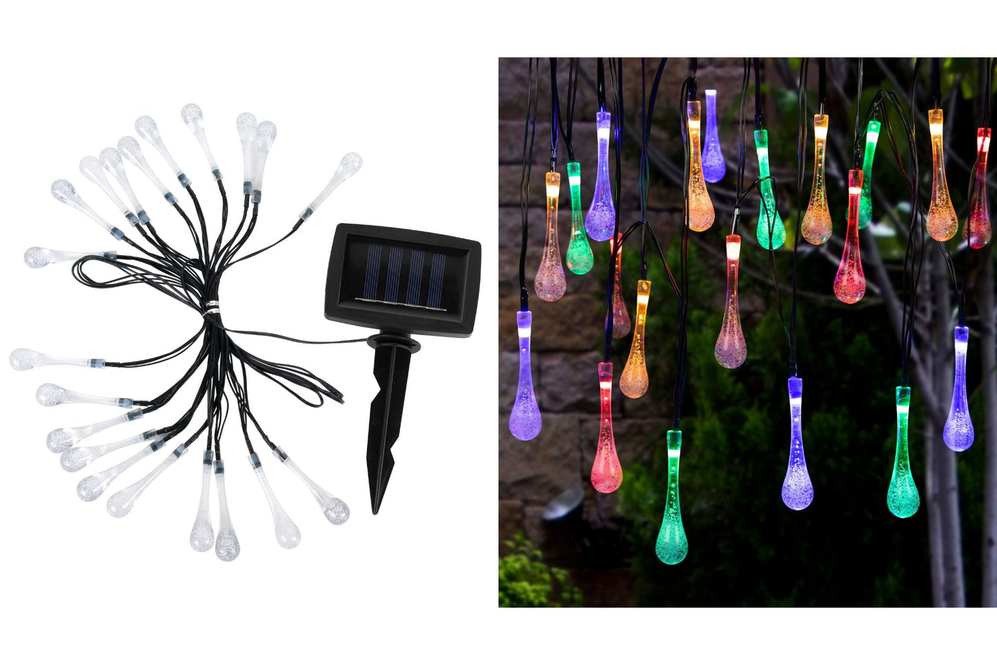 Solar String Light Glass Water Drop Colour Changing LED 2m Pk10