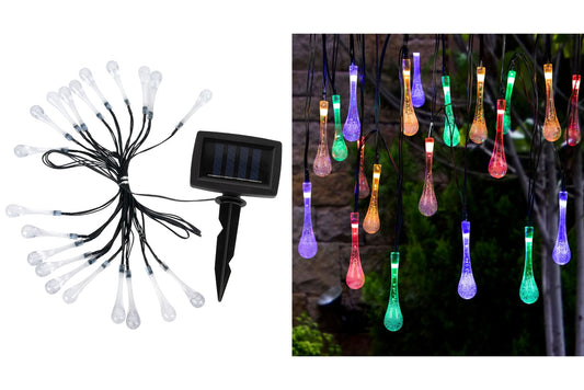 Solar String Light Glass Water Drop Colour Changing LED 2m Pk10
