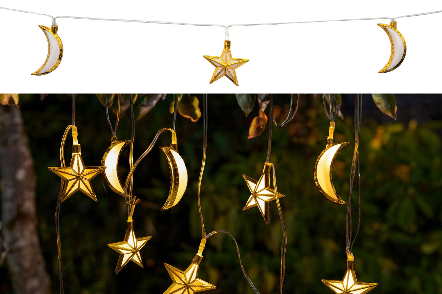 Solar String Light Star and Moon Warm White 2m Pk10
