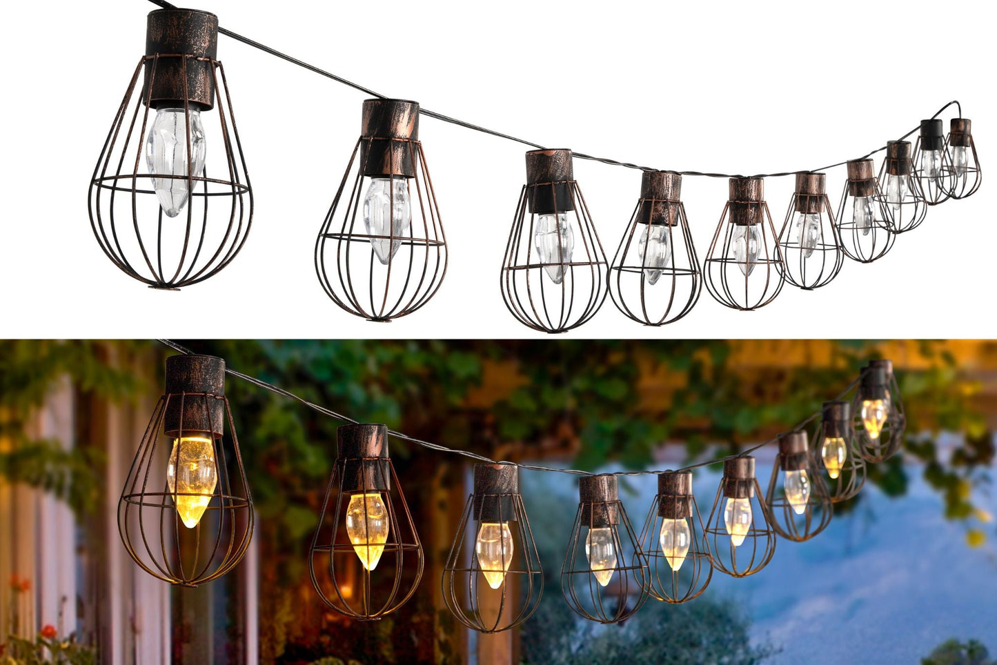 Solar String Light Metal Cage Bulb Warm White 2m Pk10