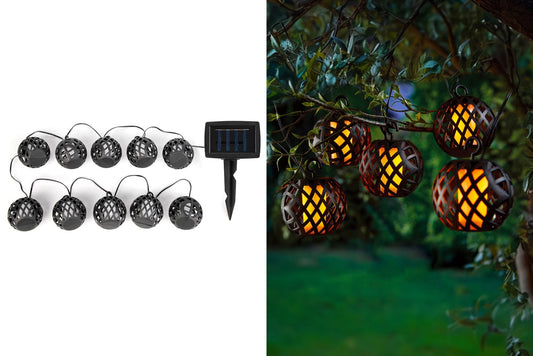 Solar String Light Cage Lantern Flicker Light 2m Pk10