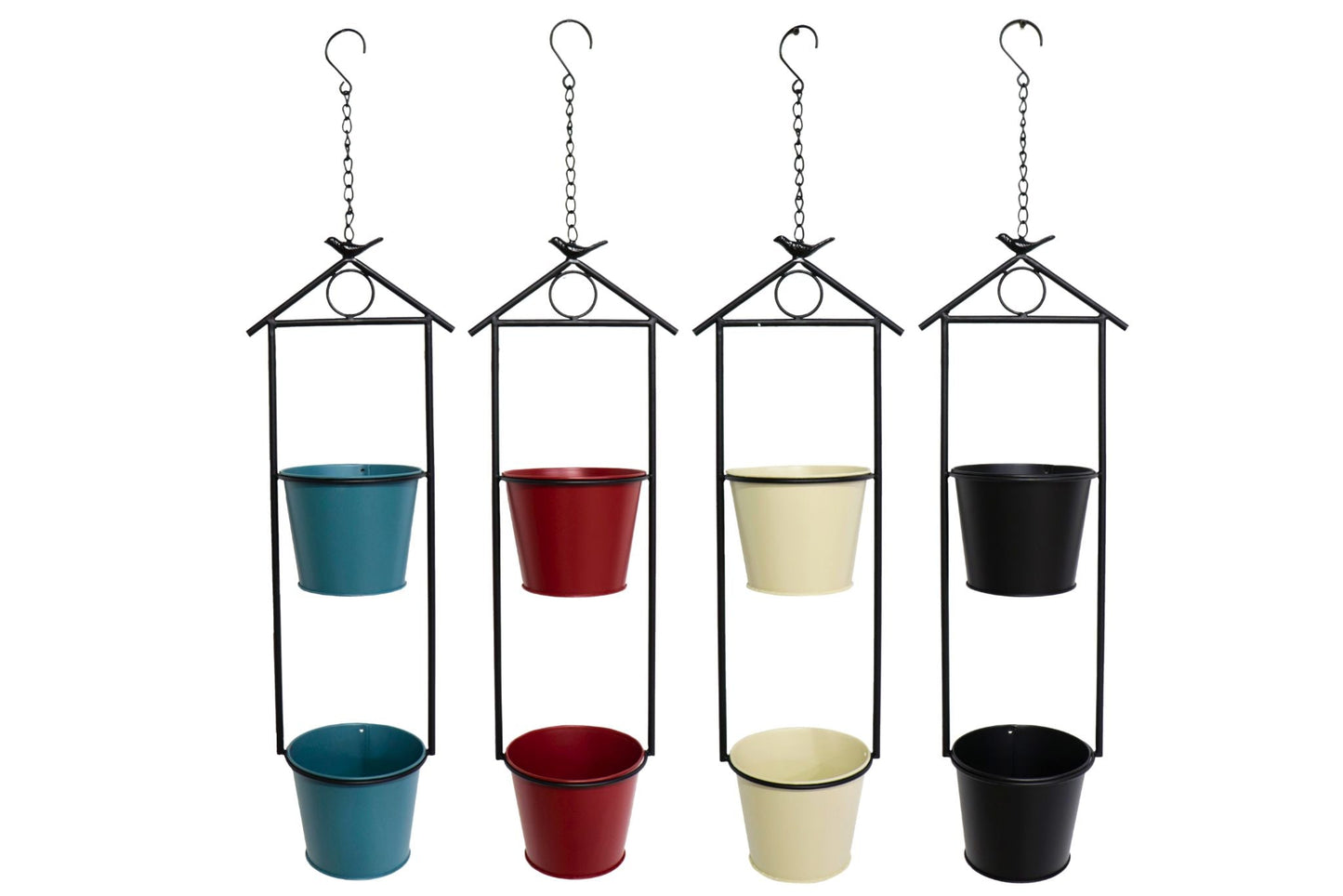 Metal Hanging Double Garden Pots 88cm 4 Asstd