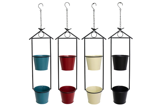 Metal Hanging Double Garden Pots 88cm 4 Asstd