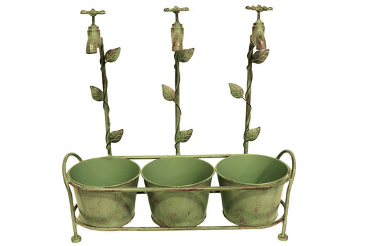 Metal Plant Pots Triple Taps Antique Look 48cm
