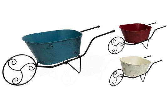 Metal Plant Pot Wheelbarrow 53cm 3 Asstd