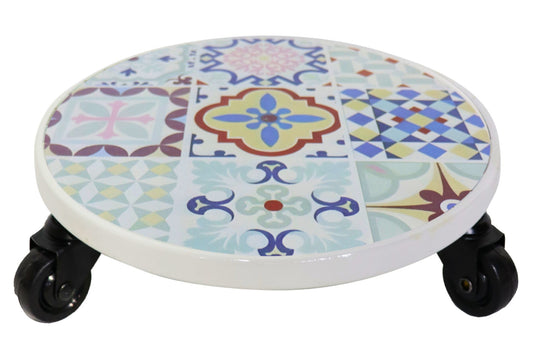 Metal Flowerpots Stand Printed w/ Wheels 34cm
