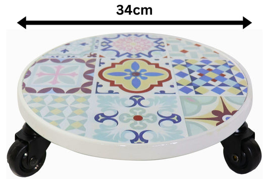 Metal Flowerpots Stand Printed w/ Wheels 34cm