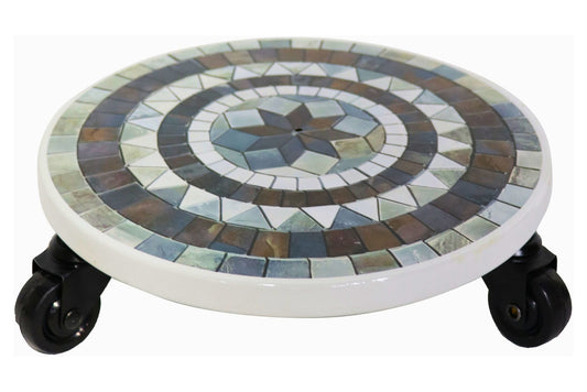 Metal Flowerpots Stand Printed w/ Wheels 25cm