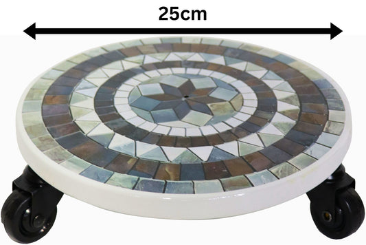 Metal Flowerpots Stand Printed w/ Wheels 25cm