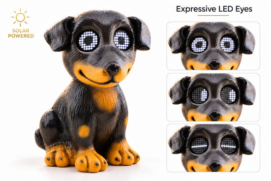 Polyresin Black Dog w/Solar Animated Eyes 24cm