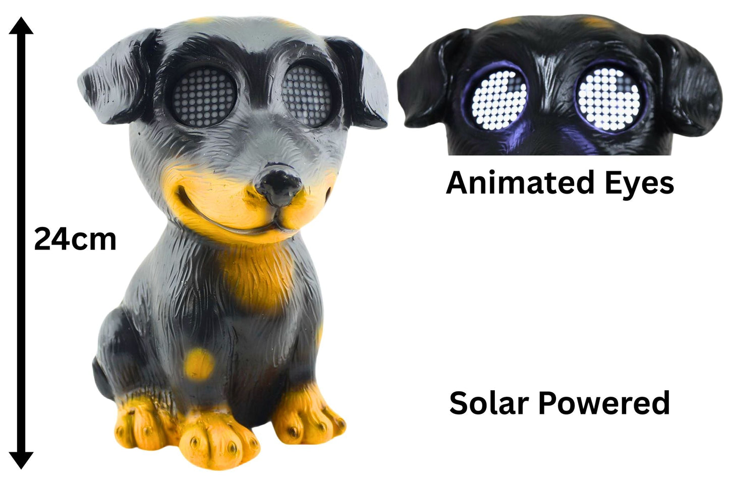 Polyresin Black Dog w/Solar Animated Eyes 24cm