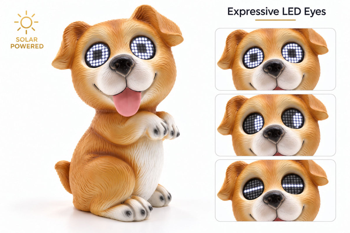 Polyresin Dog w/Solar Animated Eyes 26cm