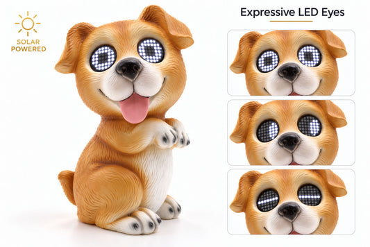 Polyresin Dog w/Solar Animated Eyes 26cm