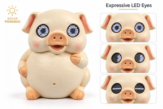 Polyresin Pig w/Solar Animated Eyes 23.5cm