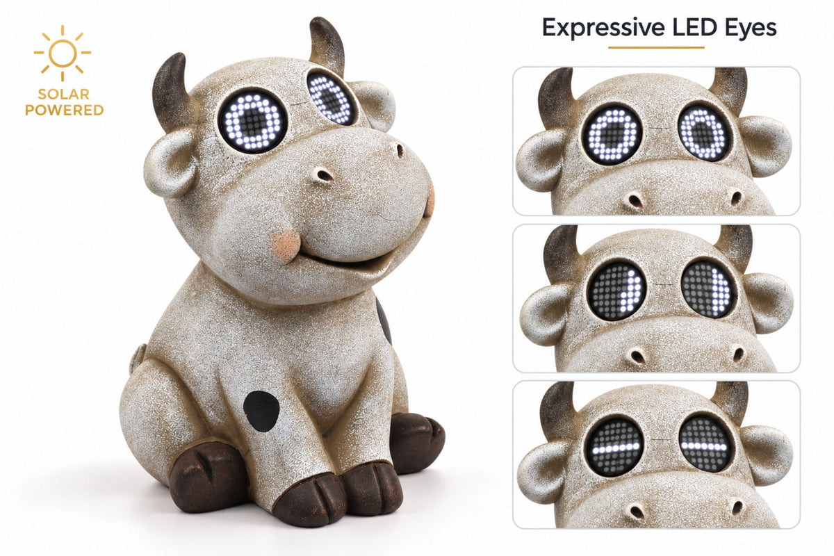Polyresin Cow w/Solar Animated Eyes 25.5cm
