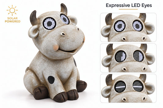Polyresin Cow w/Solar Animated Eyes 25.5cm