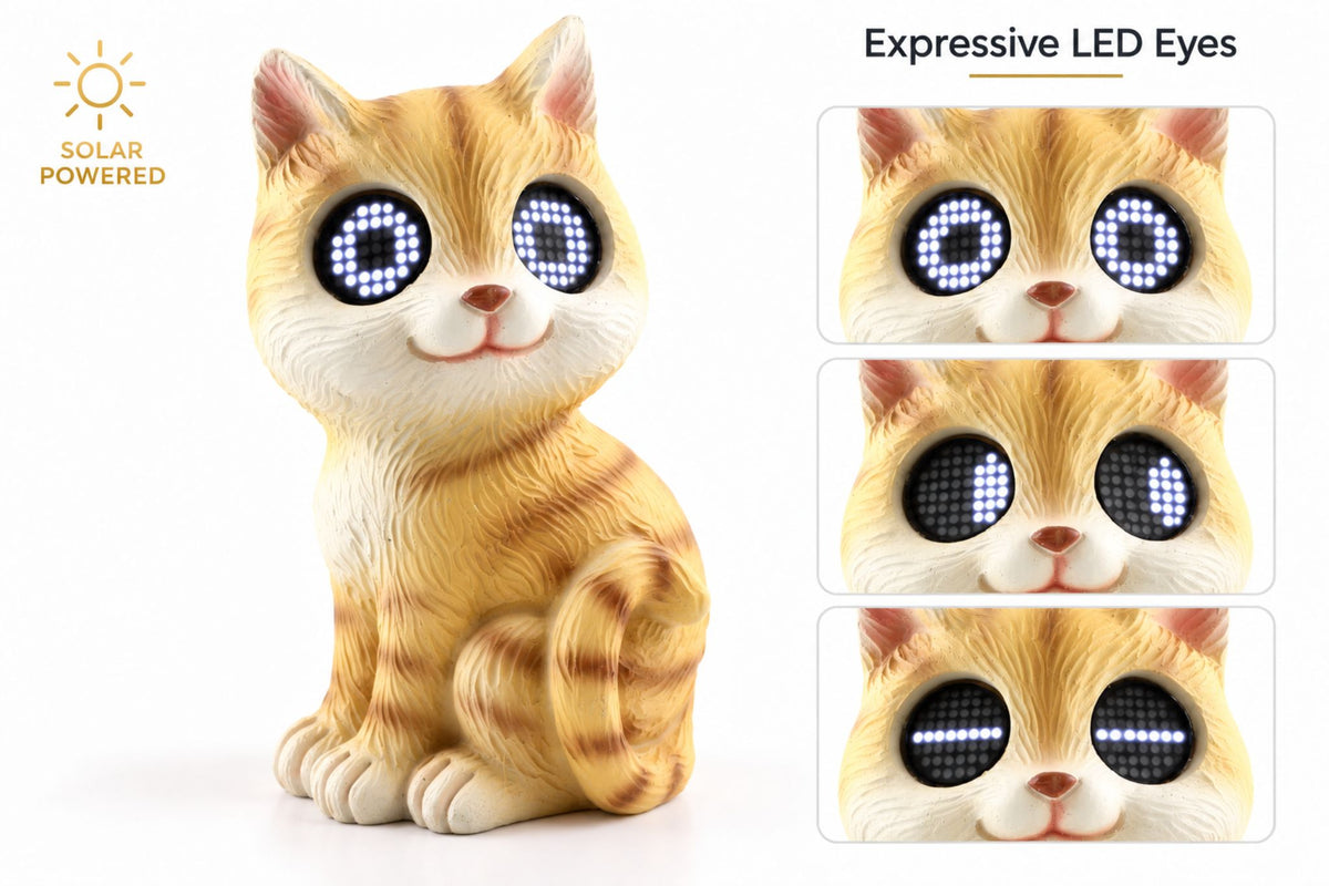 Polyresin Cat w/Solar Animated Eyes 24.5cm