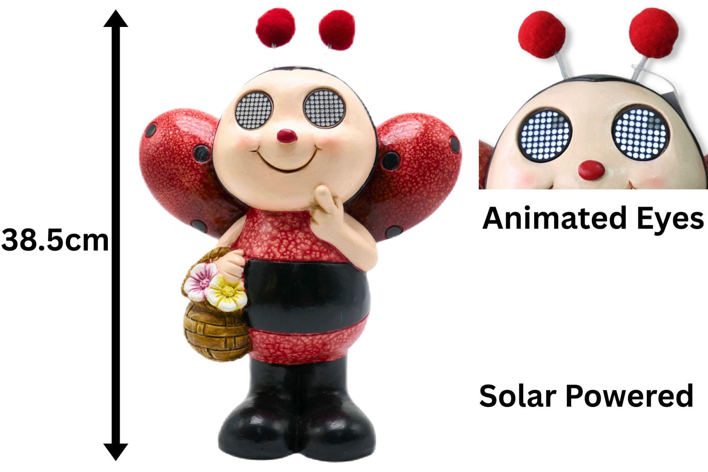 Polyresin Ladybug Stand w/Solar Animated Eyes 38.5cm