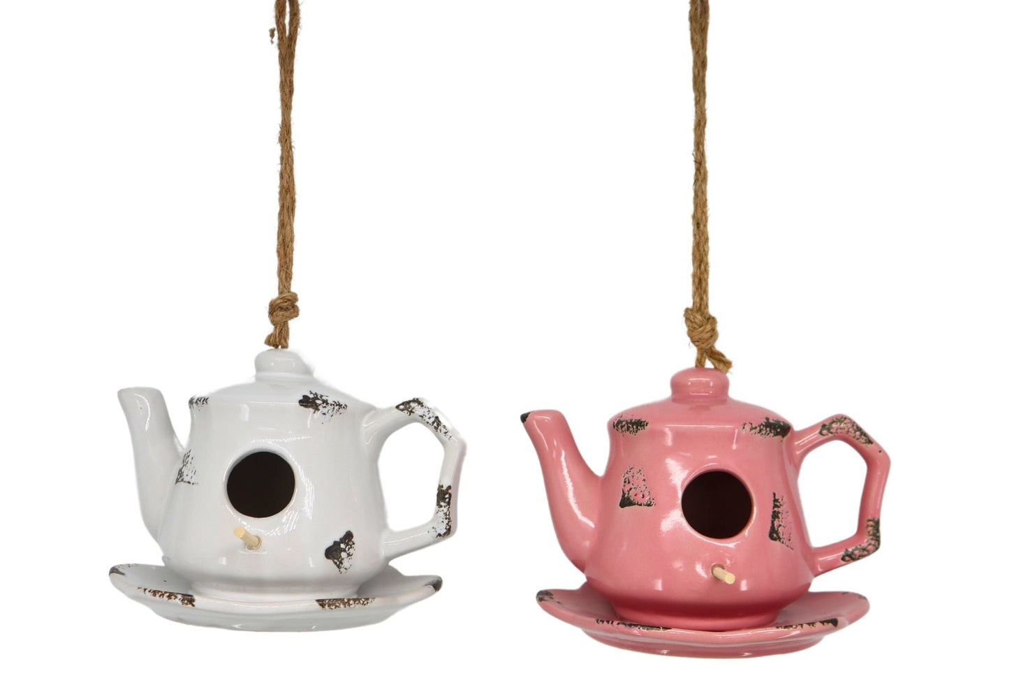 Ceramic Birdhouse Teapot White/Pink 17x15.4x13cm 2 Asstd