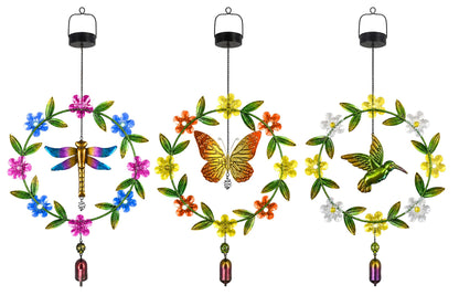 Solar Wind Chime Butterfly/Hummingbird/Dragonfly 70x36cm 3 Asstd