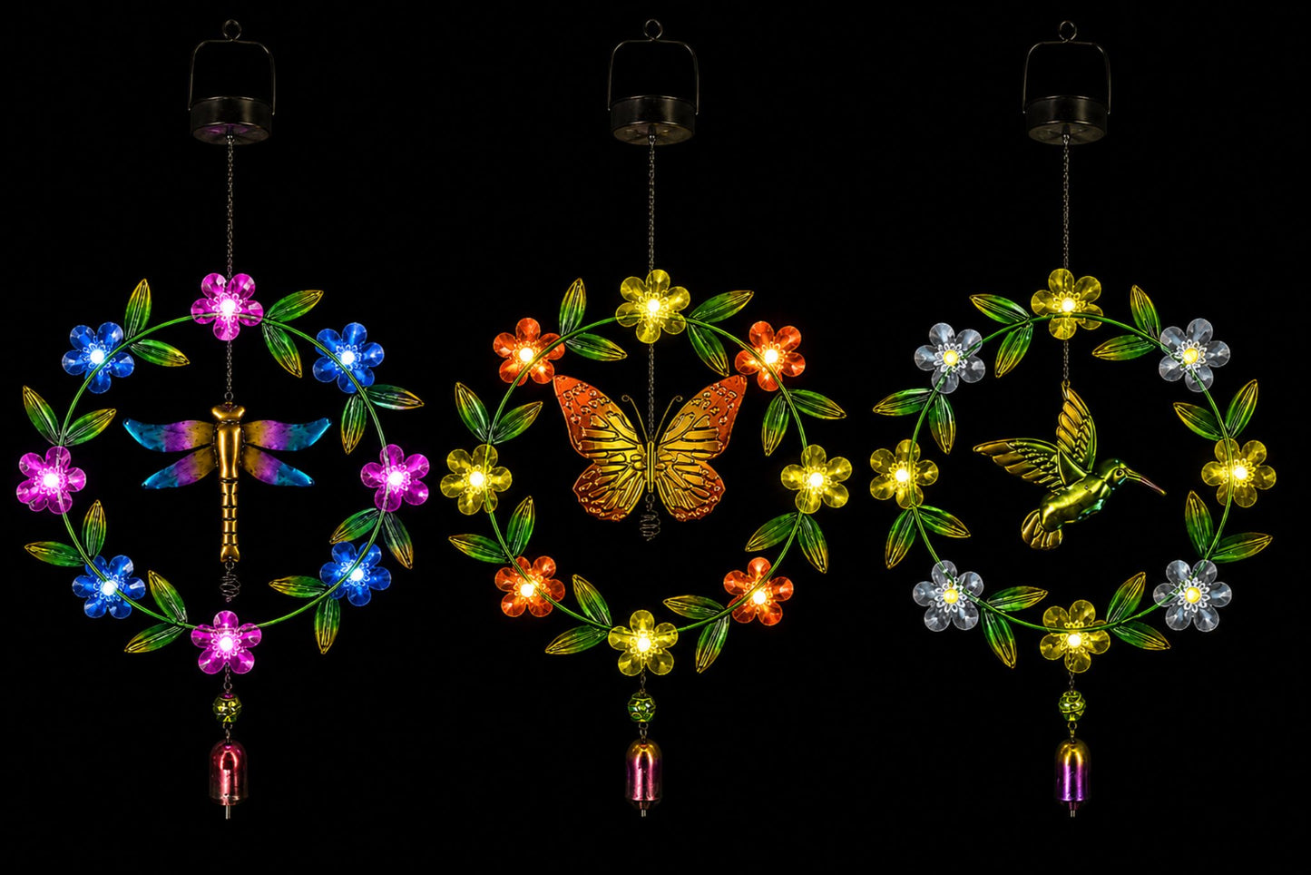 Solar Wind Chime Butterfly/Hummingbird/Dragonfly 70x36cm 3 Asstd