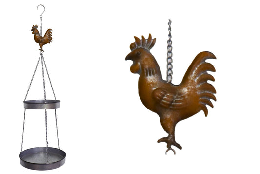 Metal Rooster Double Hanging Bird Feeder 91cm