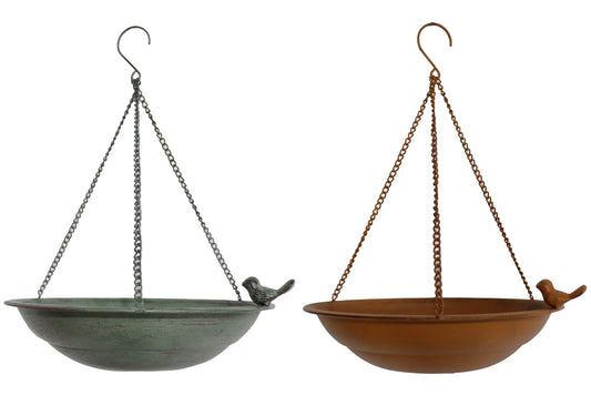 Metal Hanging Bird Feeder Round w/Bird 42cm 2 Asstd