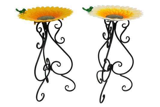 Metal Sunflower w/Bird Stand Bird Bath/Feeder 61cm 2 Asstd