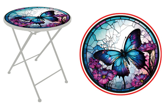 Metal Printed Side Table Butterfly 46cm